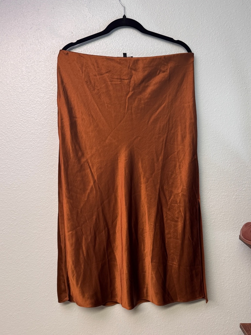 Madewell Rust Satin A-Line Midi Skirt -
